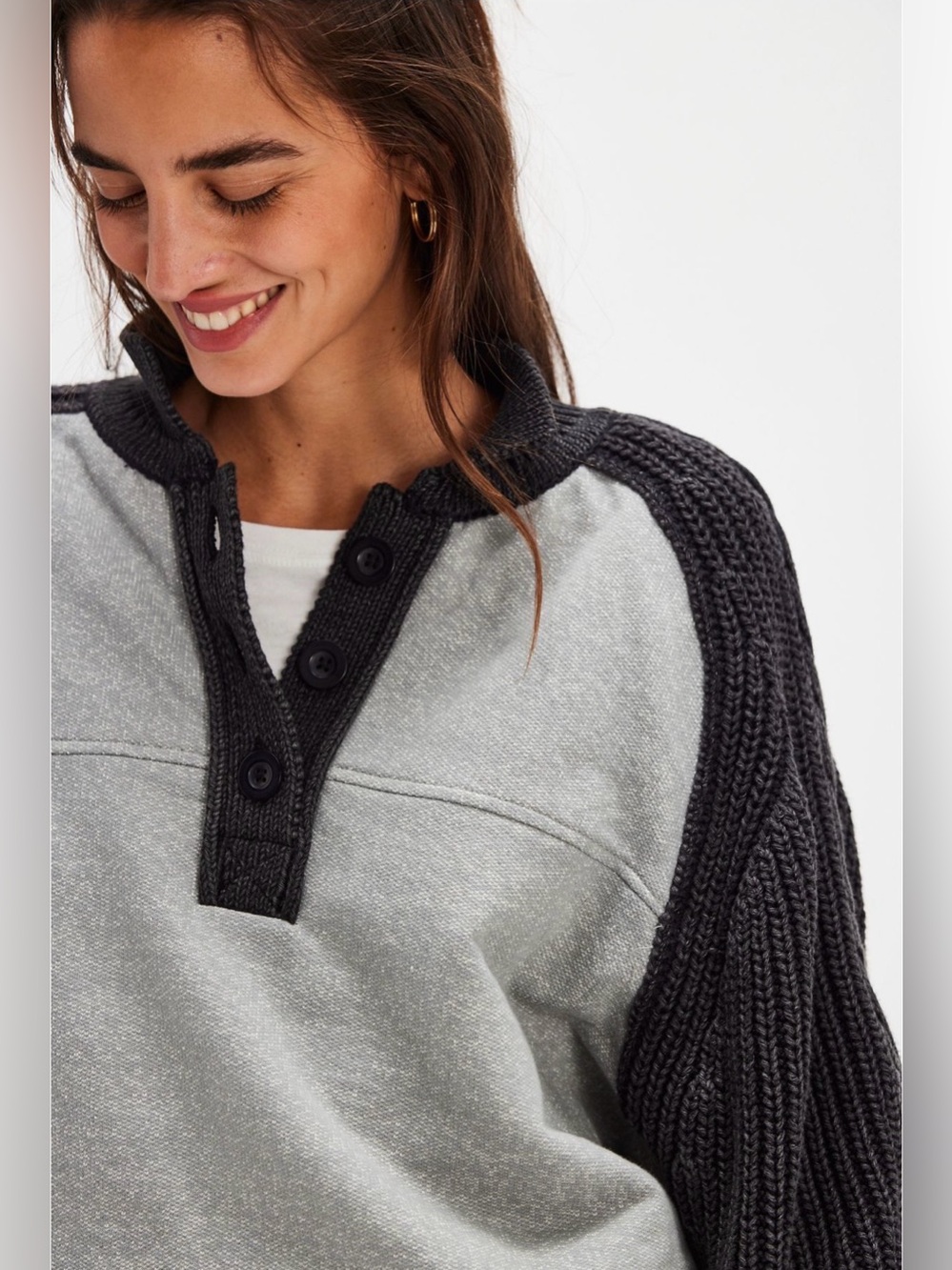 Free People We The Free Marco Polo Pullover in Grey Combo, Size Medium